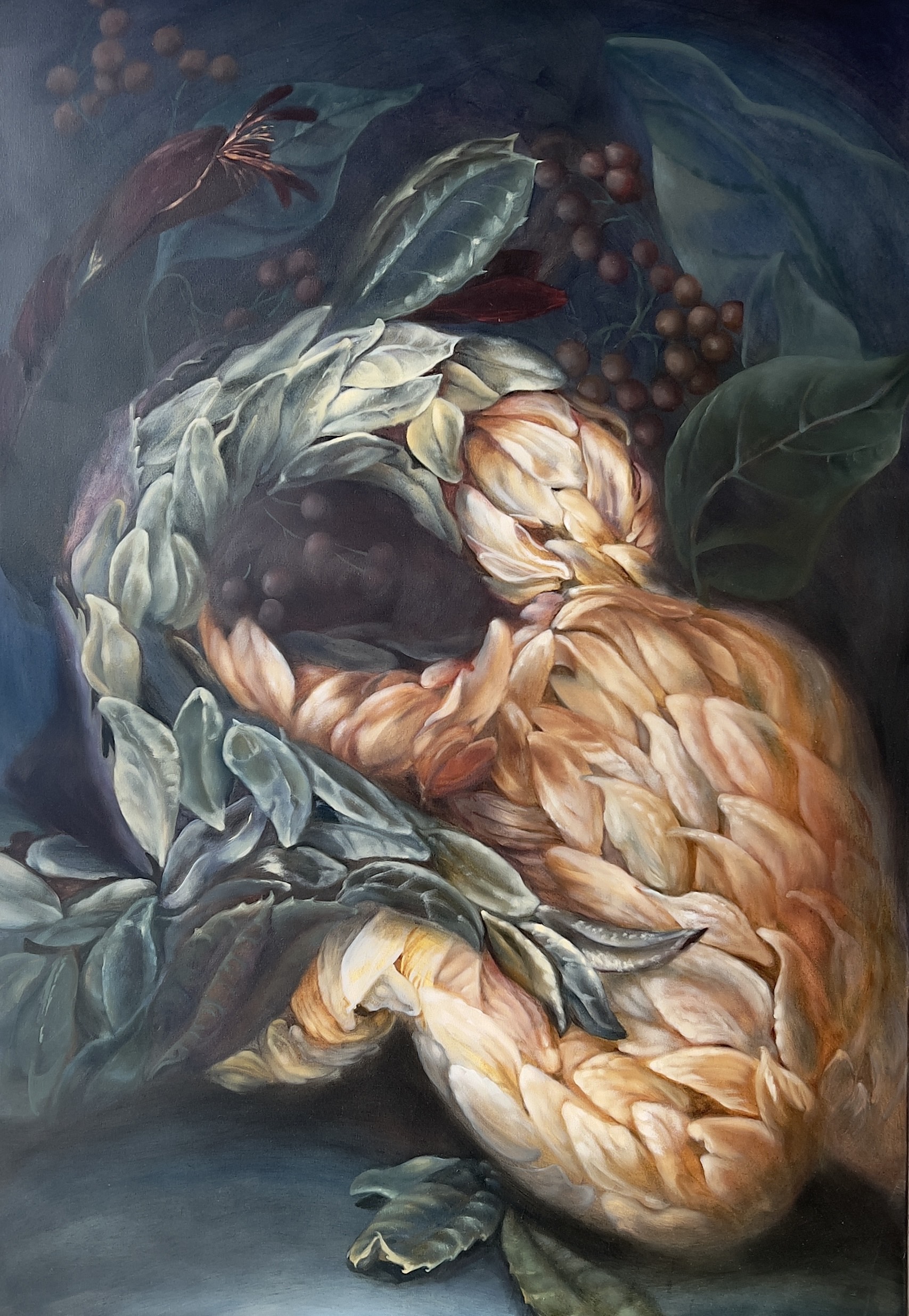Sensuous grammar of survival, 2025, oil on canvas, 90x130x3.5cm